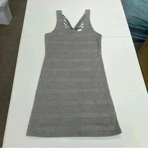 FREE PEOPLE Gray Textured Knit Fitted Criss Cross Back Dress Sz Medium